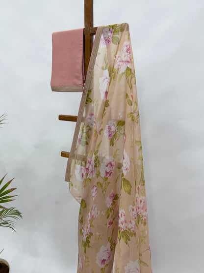 BEIGE FLOWER BUNCH ORGANZA SAREE