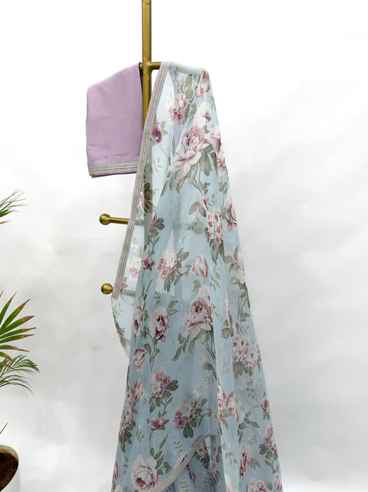 COOLBLUE FLOWER BUNCH ORGANZA SAREE