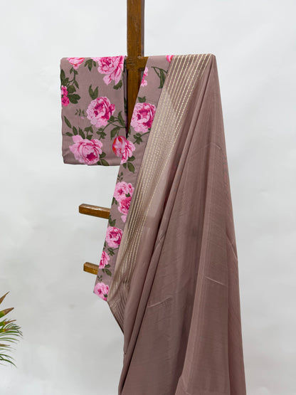 OLDROSE FLOWER BUNCH SILK BORDER CREPE SILK SAREE