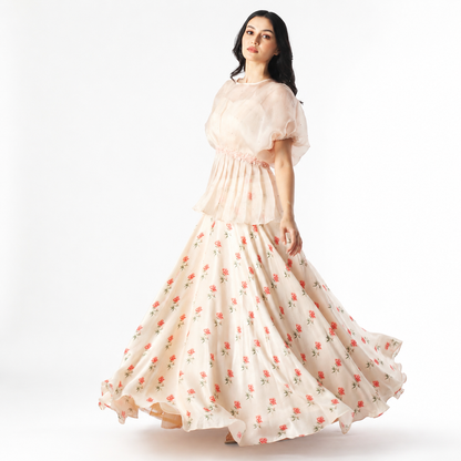 Ivory Peonia Peplum Skirt Set