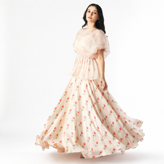 Ivory Peonia Peplum Skirt Set