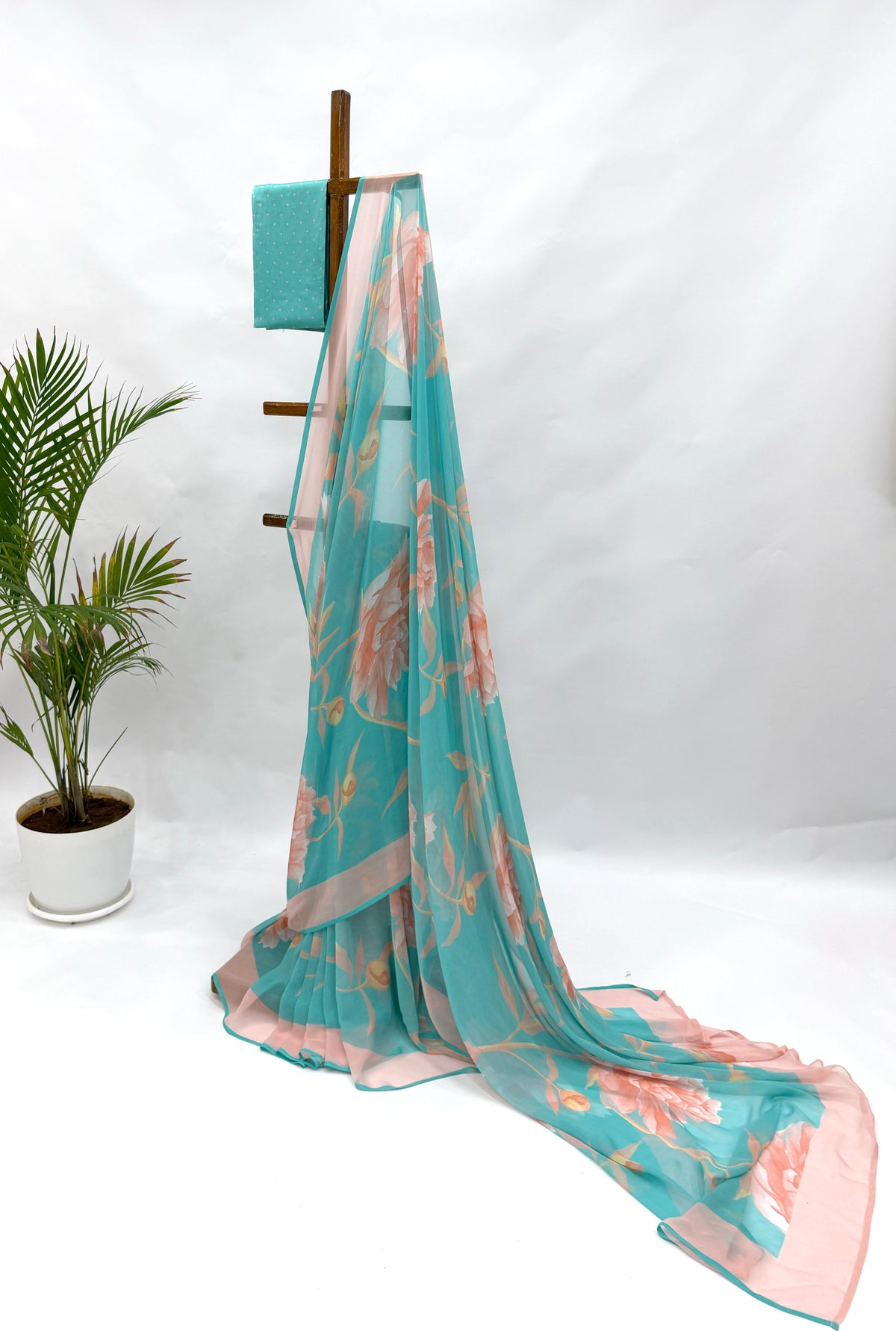 COPPER SULPHATE BLUE SINGLE PEONIA GEORGETTE SAREE