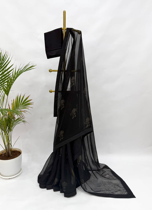 BLACK KUMRI MOTIFS ORGANZA SAREE