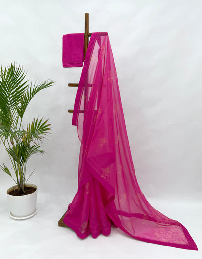 HOTPINK KUMRI MOTIFS ORGANZA SAREE