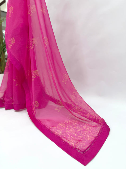 HOTPINK KUMRI MOTIFS ORGANZA SAREE