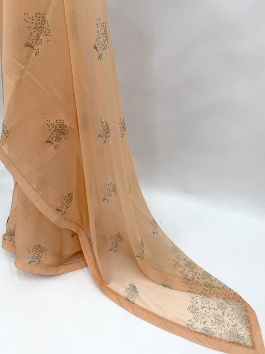 MUSKMELON KUMRI MOTIFS ORGANZA SAREE