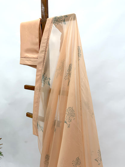 MUSKMELON KUMRI MOTIFS ORGANZA SAREE