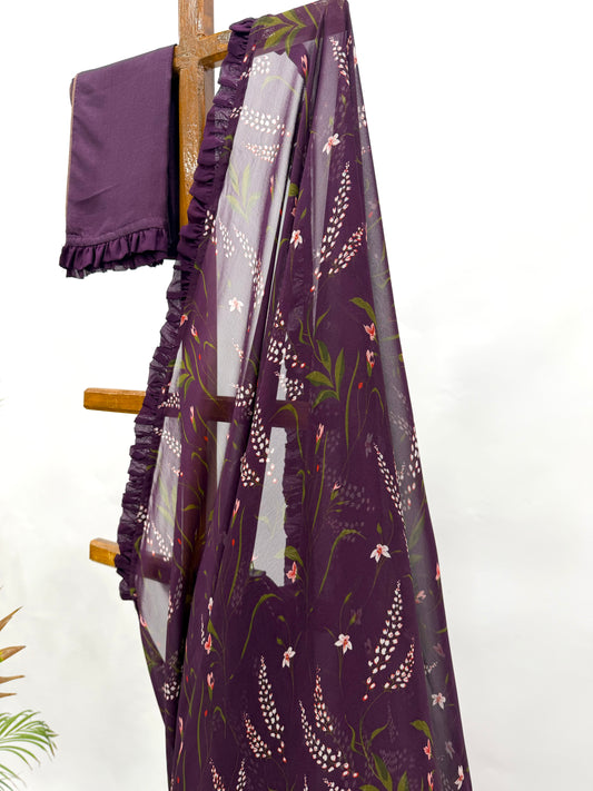 BERRY BOTANICA GEORGETTE SAREE WITH RUFFLES