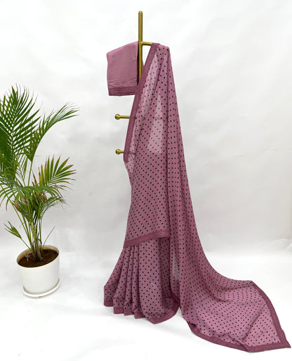 OLDROSE POLKA DOTS CHINNON SAREE WITH LACE