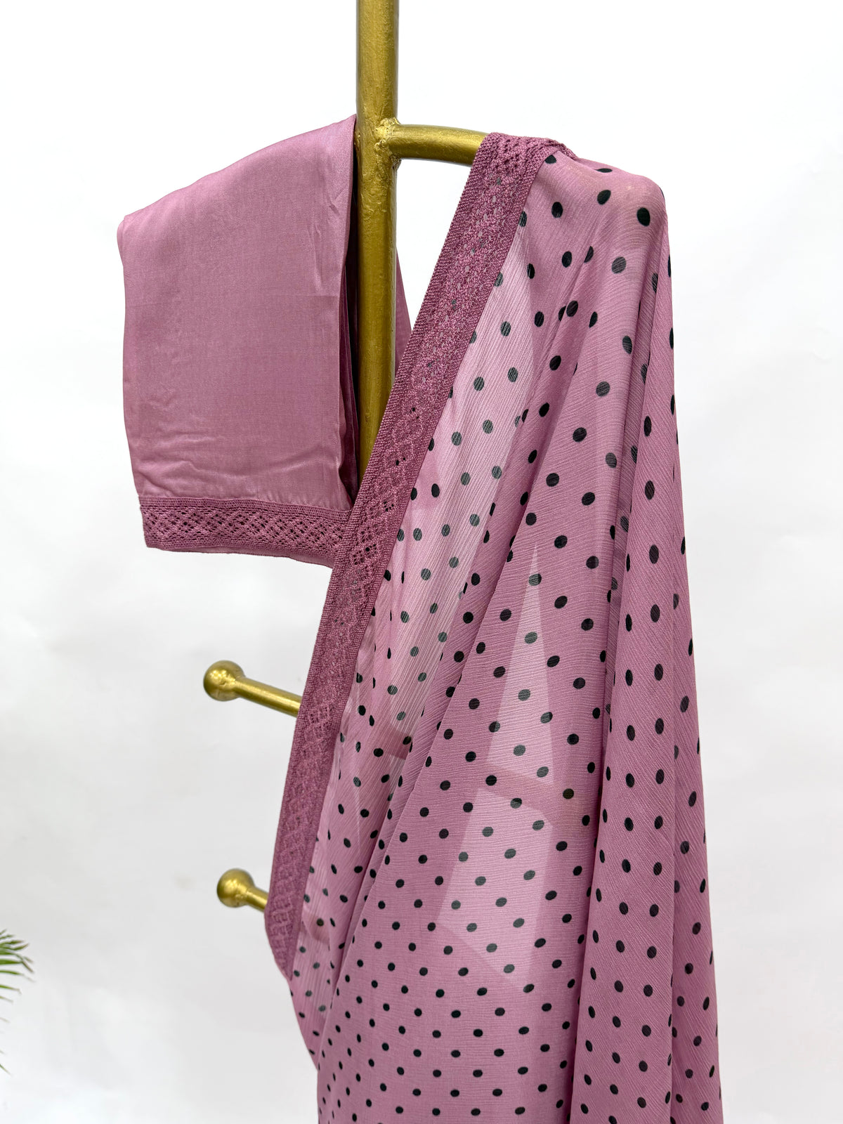 OLDROSE POLKA DOTS CHINNON SAREE WITH LACE