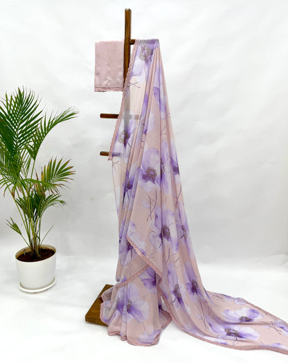 PASTEL PINK WATERCOLOR GEORGETTE SAREE