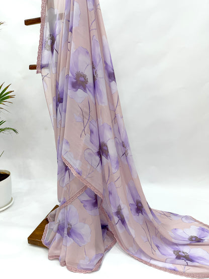 PASTEL PINK WATERCOLOR GEORGETTE SAREE