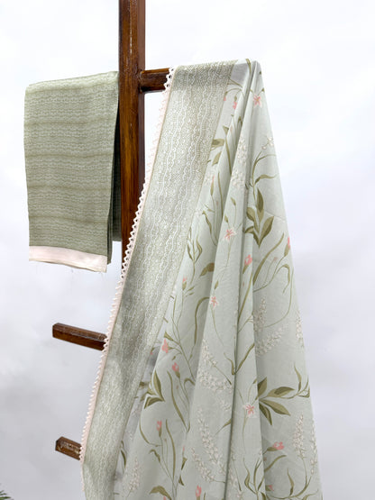 PASTEL GREEN BOTANICA CHANDERI SOFT SILK SAREE