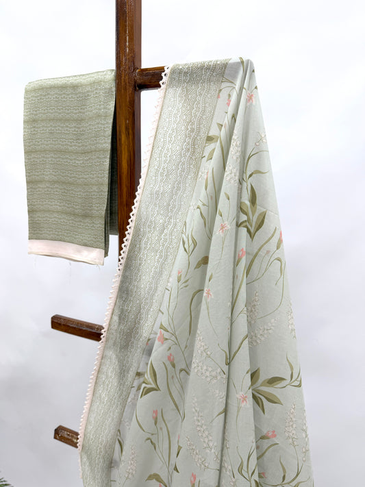 PASTEL GREEN BOTANICA CHANDERI SOFT SILK SAREE