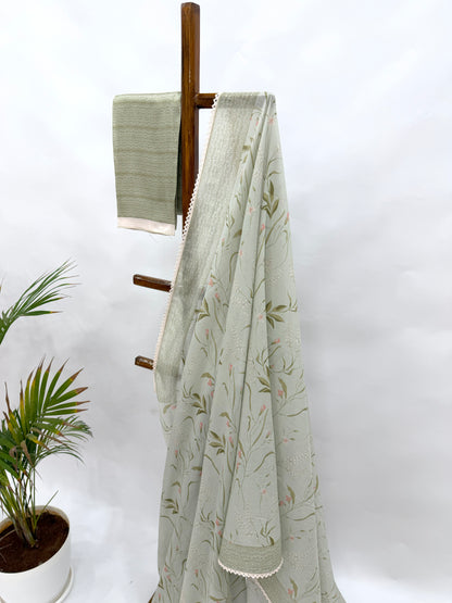 PASTEL GREEN BOTANICA CHANDERI SOFT SILK SAREE