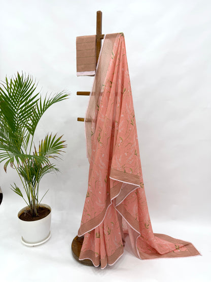 PEACH BOTANICA CHANDERI SOFT SILK SAREE