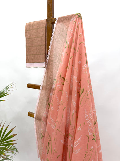 PEACH BOTANICA CHANDERI SOFT SILK SAREE
