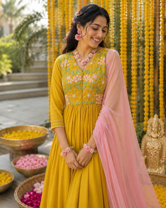 Yellow MT Anarkali Set