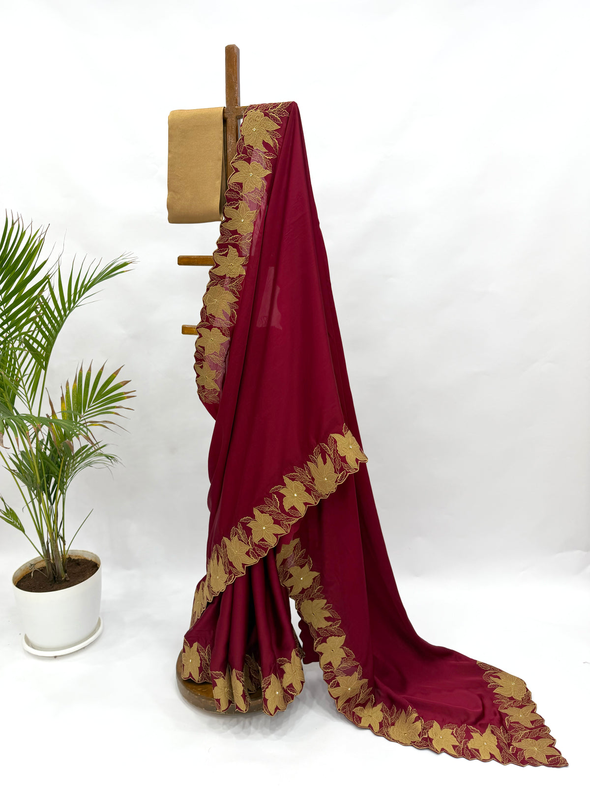 MAROON RED ZARI VT BORDER SILK SAREE