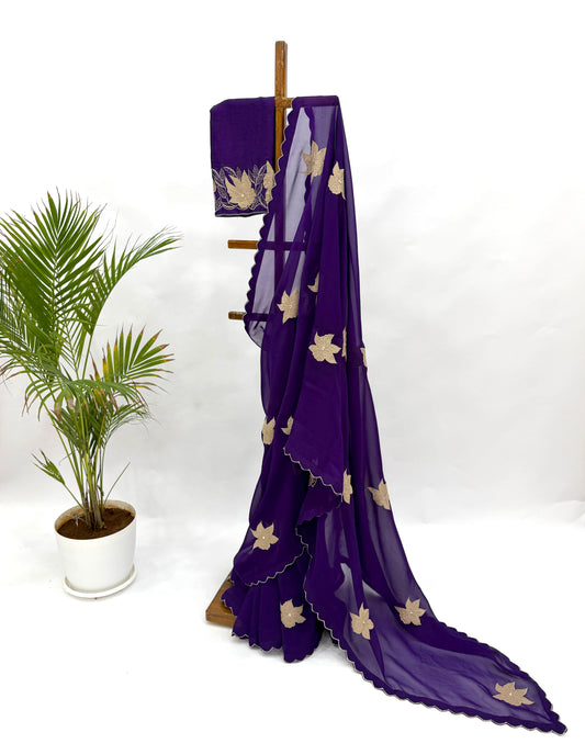PURPLE ZARI VT MOTIFS ORGANZA SAREE