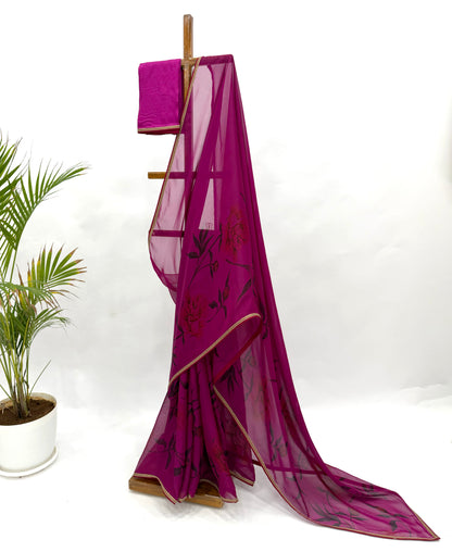MAGENTA PEONIA BORDER ORGANZA SAREE