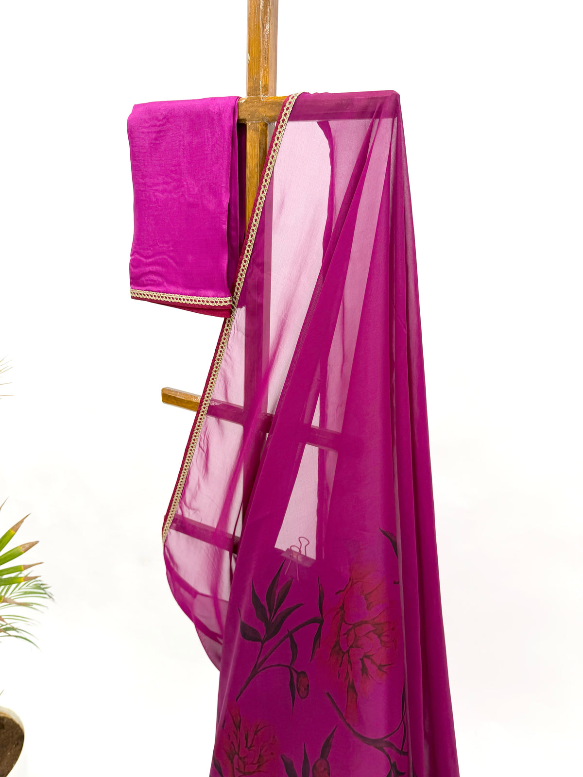 MAGENTA PEONIA BORDER ORGANZA SAREE