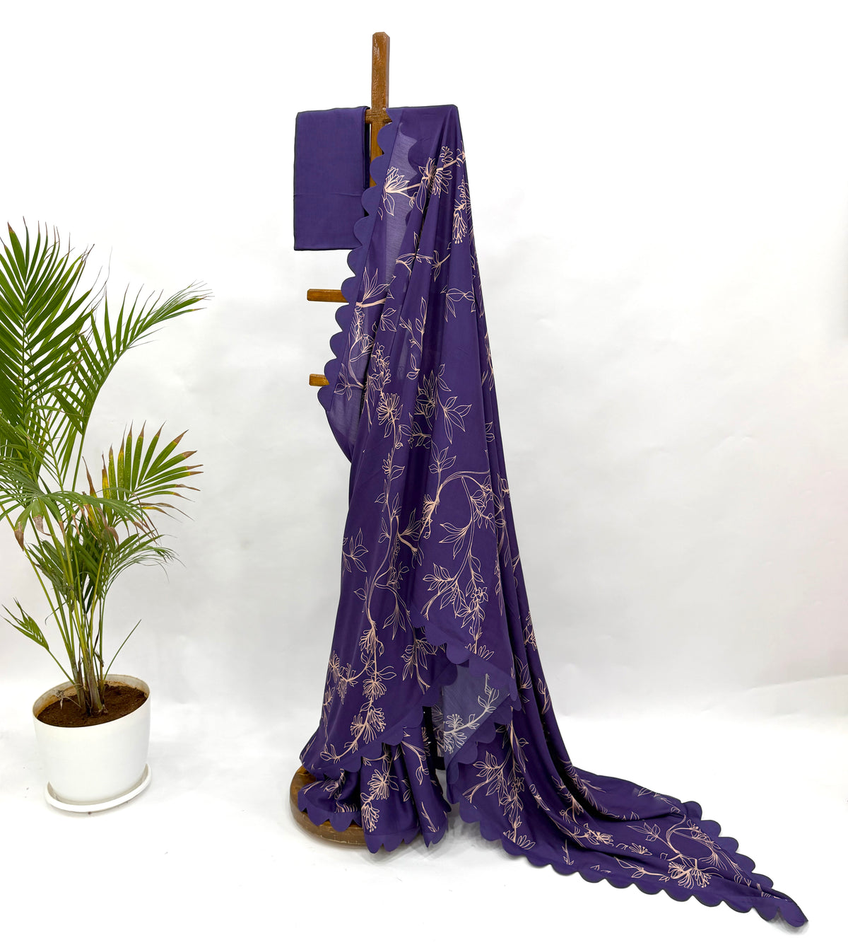 PURPLE FOLIOLE OT SOFTSILK FABRIC SCALLOP SAREE