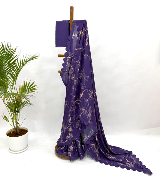 PURPLE FOLIOLE OT SOFTSILK FABRIC SCALLOP SAREE