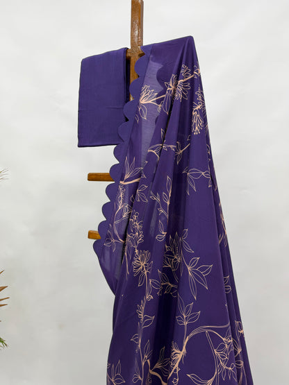 PURPLE FOLIOLE OT SOFTSILK FABRIC SCALLOP SAREE
