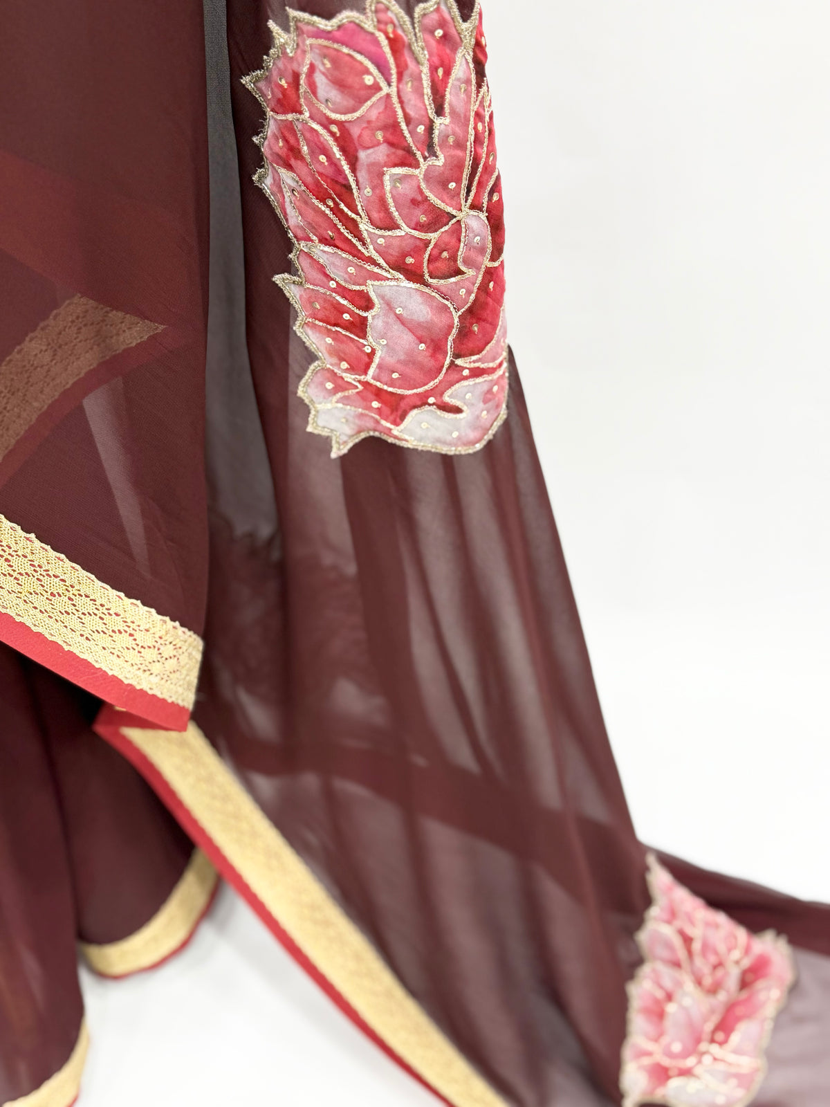 SNUFF BROWN PEONIA PALLU BUTA GEORGETTE SAREE