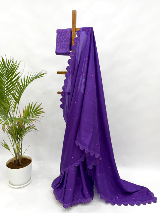 PURPLE KUMRI SILK SCALLOP SILK SAREE