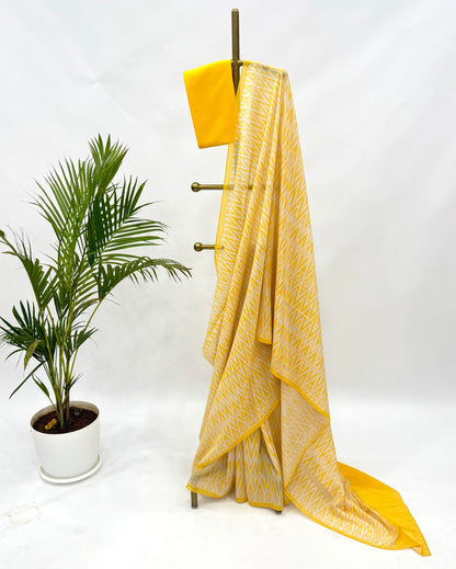 YELLOW STRIPES MUL CHANDERI SAREE