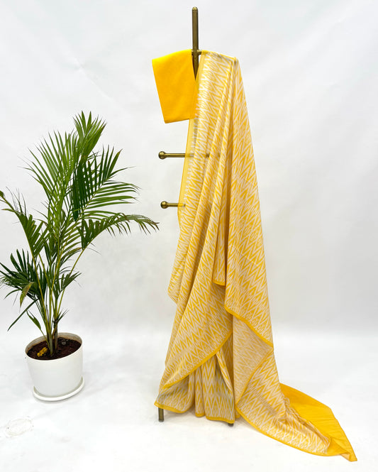 YELLOW STRIPES MUL CHANDERI SAREE
