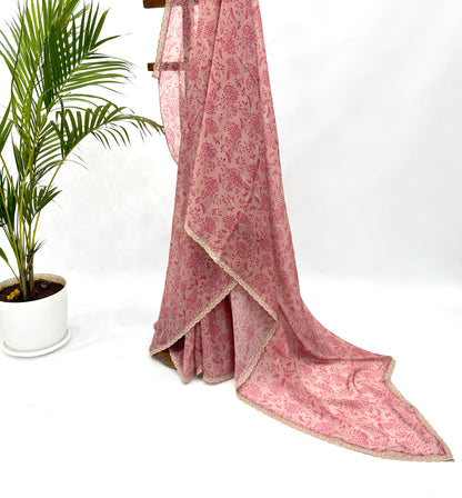 BLUSH KUMRI ORGANZA SAREE WITH LACE