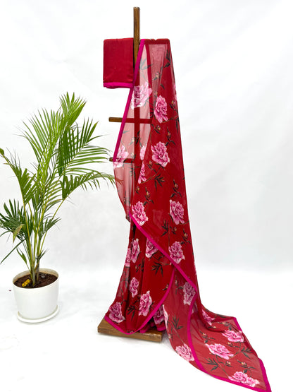 RED PEONIA GEORGETTE SAREE