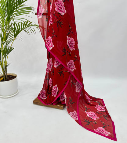 RED PEONIA GEORGETTE SAREE