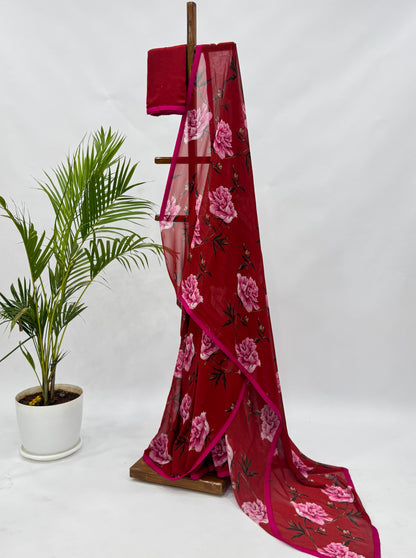 RED PEONIA GEORGETTE SAREE