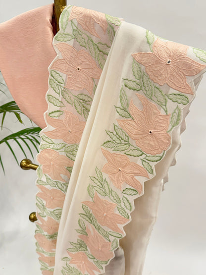 OFFWHITE VT APPLIQUE BORDER CHANDERI SILK SAREE
