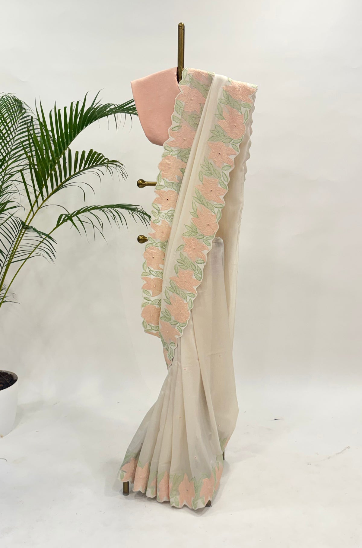 OFFWHITE VT APPLIQUE BORDER CHANDERI SILK SAREE