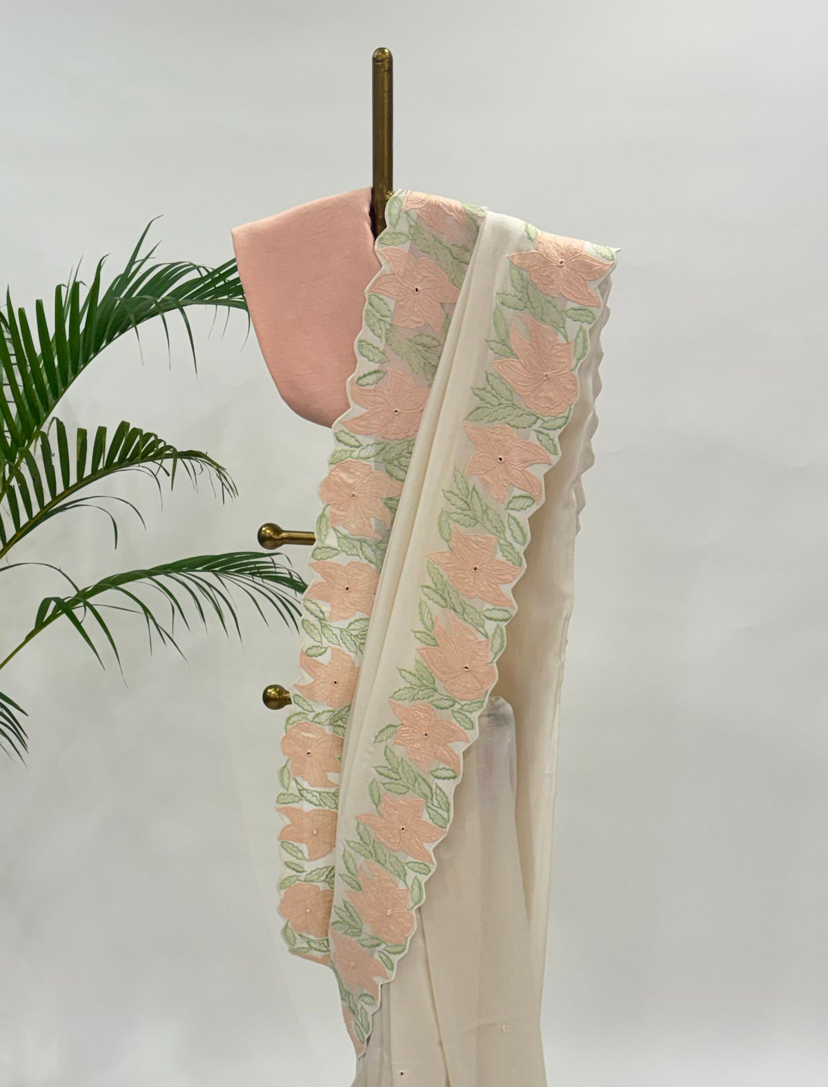OFFWHITE VT APPLIQUE BORDER CHANDERI SILK SAREE