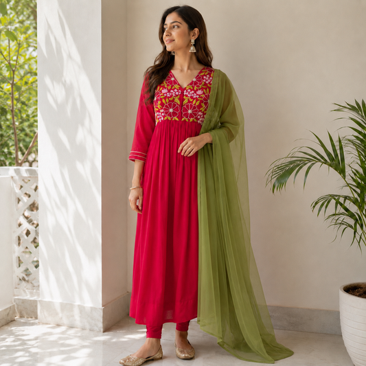 Red MT anarkali Set