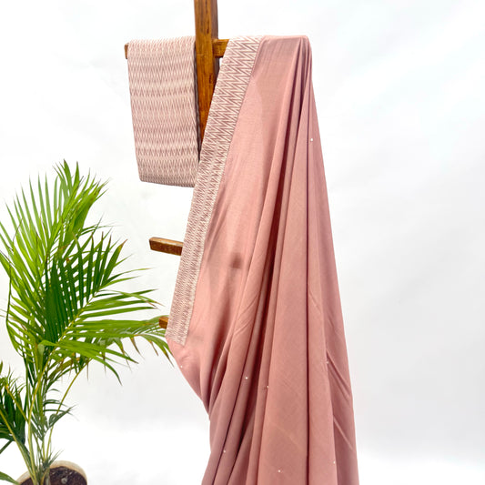 ROSE BROWN SOFT SILK STRIPES BORDER SAREE