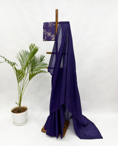 PURPLE KOTA SAREE WITH FOLIOLE BLOUSE FABRIC