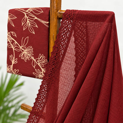 MAROON RED KOTA SAREE WITH FOLIOLE BLOUSE FABRIC