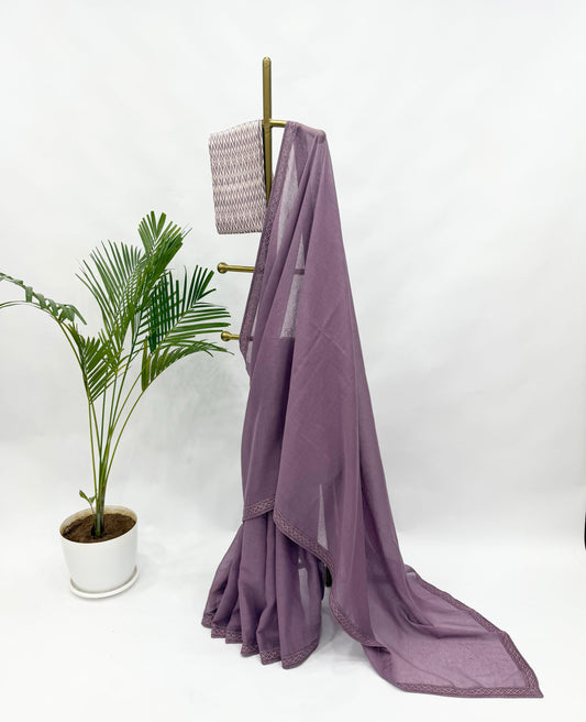 MAUVE KOTA SAREE WITH STRIPOES BLOUSE FABRIC
