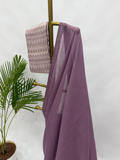 MAUVE KOTA SAREE WITH STRIPOES BLOUSE FABRIC