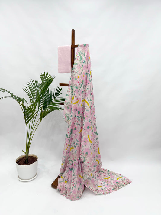 LIGHT PINK INDI PRINT CREPE SILK SAREE