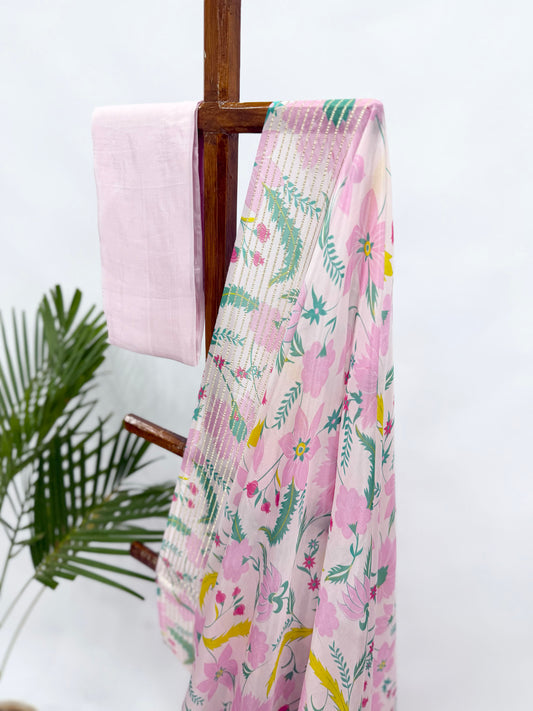 LIGHT PINK INDI PRINT CREPE SILK SAREE