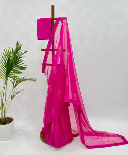 RANI PINK KUMRI MOTIFS ORGANZA SAREE