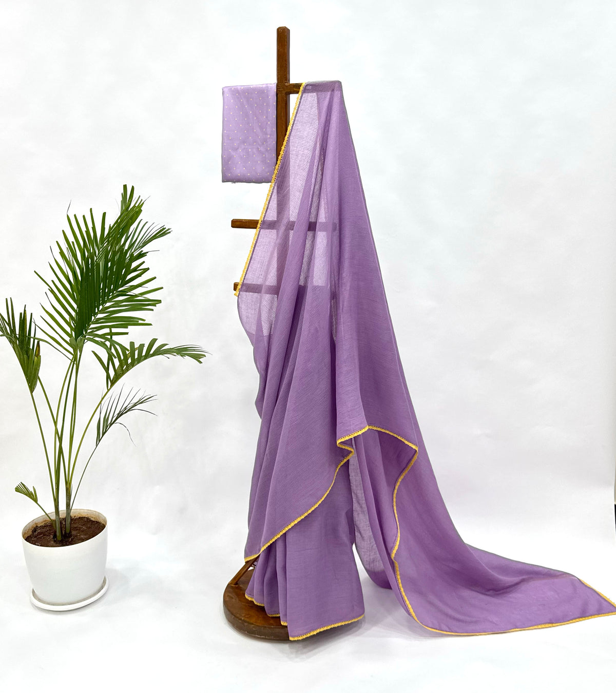 LAVENDER KOTA SAREE WITH YELLOW LACE